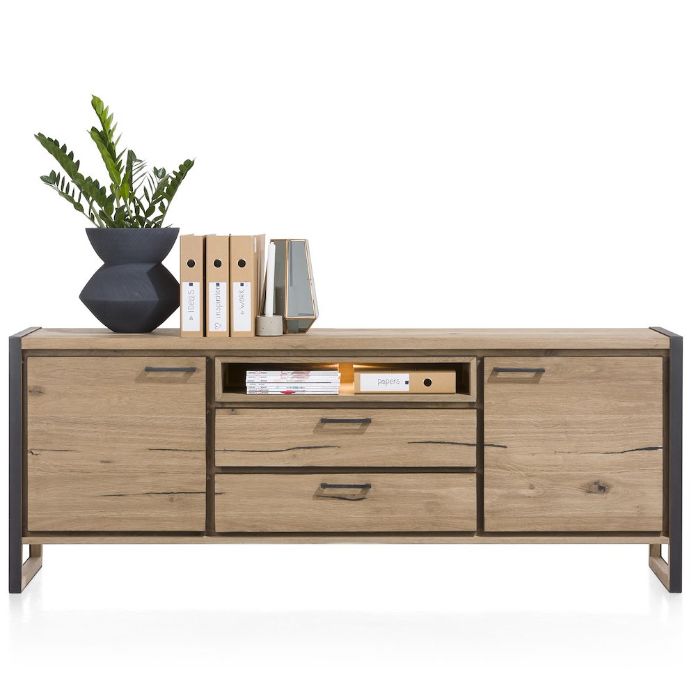 Metalo, Dressoir 210 Cm - 2-Deuren + 2-Laden + 1-Niche (+ LED)